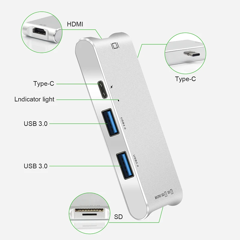 Адаптер USB Type C для 4K HDMI 6 в 1 адаптер с несколькими портами 3 0 зарядки устройство