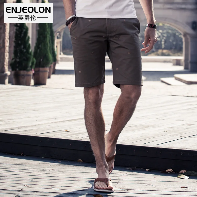 Enjeolon Summer Casual Shorts Men Cotton Sim printing 2 Color Available Knee length High Quality K1039 | Мужская одежда