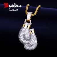 boxing gloves pendant necklace pendant gold color iced cubic zircon mens hip hop jewelry