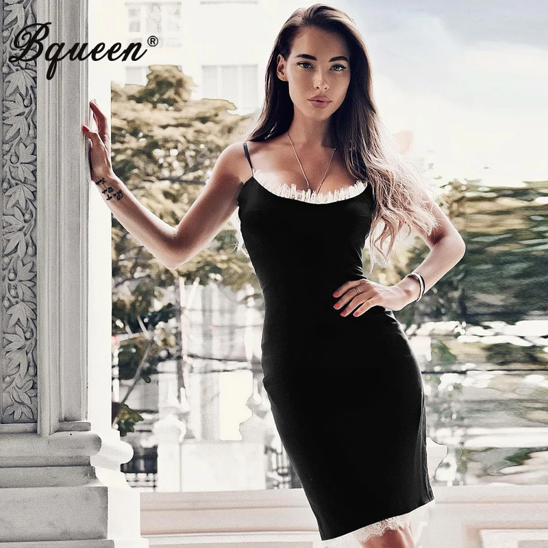Женское вечернее платье на бретельках Bqueen черное облегающее без рукавов с