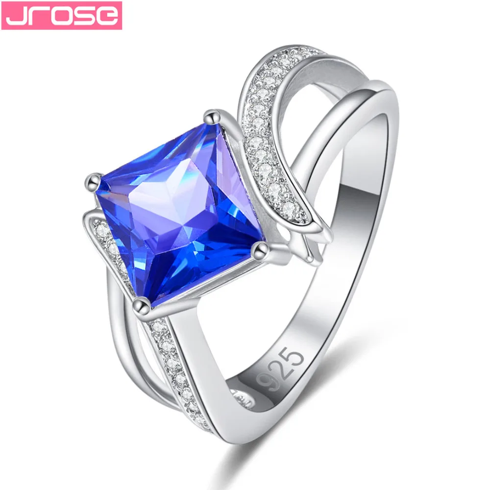 Женское кольцо JROSE Queen синее Радужное белое с фианитом серебряное размер 6 7 8 9 |