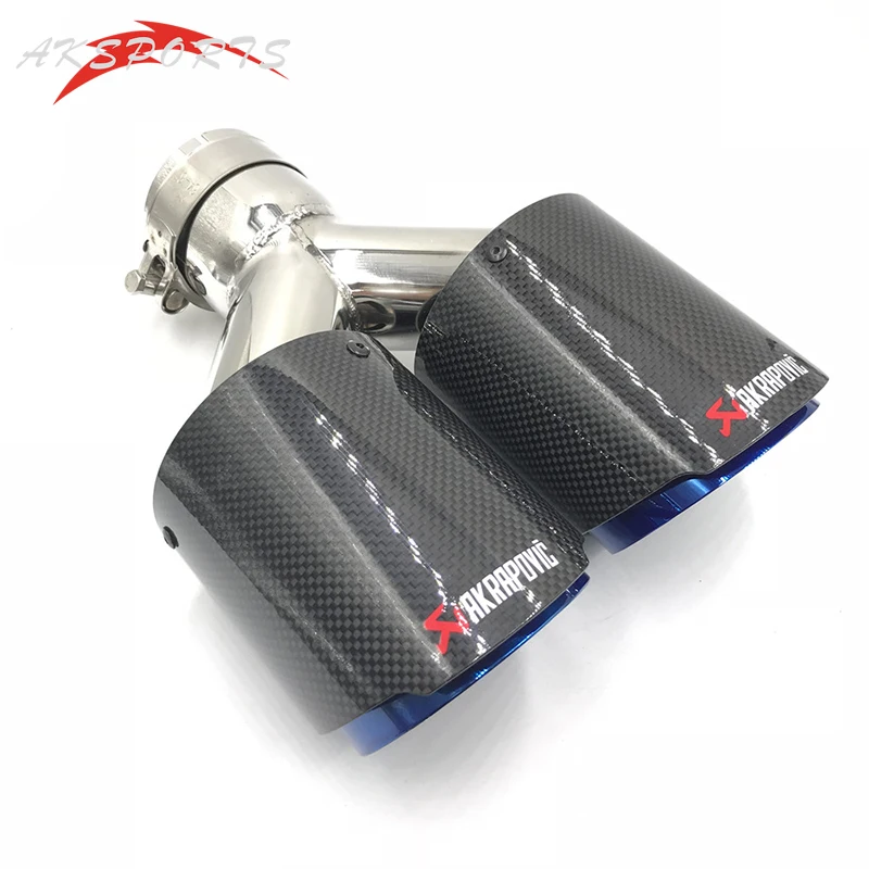 1 шт. Akrapovic Глянцевая углеродистая нержавеющая сталь Универсальный двойной одинаковой длины выхлопной трубы синий конец наконечник для Honda Civic