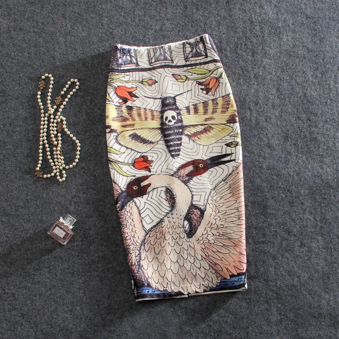 Юбка карандаш с принтом для женщин модная дизайнерская цветами граффити средней