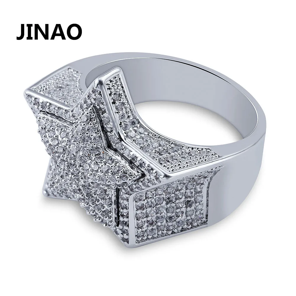 Твердые Звезды хип-хоп палец кольца для мужчин женщин Iced Out Bling CZ камни золото серебро цвет ювелирные изделия опционально размер 7-11 очаровательное кольцо