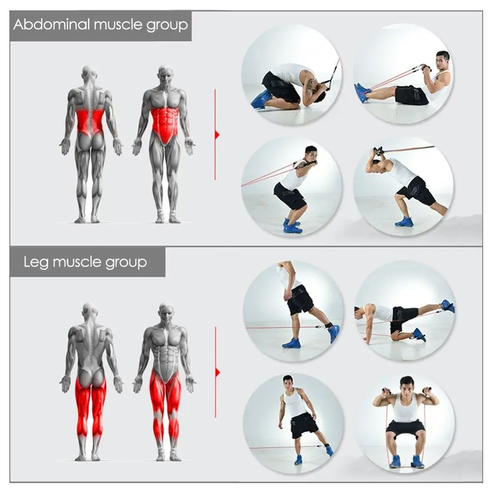 

11 PCS/SET 100% Nature Latex Fitness Resistance Bands Upgraded Stretch Tubes Pull Rope with Protective Nylon Sleeves