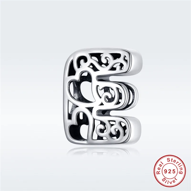 Подходит для браслетов Pandora,, 925 пробы, серебро, 26 букв, английские буквы, бусины S295, сердце, 26 букв, подвески, сделай сам