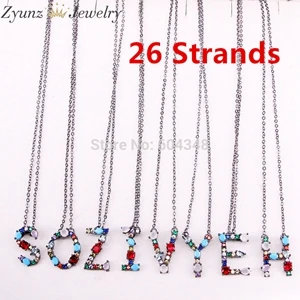 26 black necklace ZYZ330-3607 Кристалл Zicronia подвеска в виде Буквы Алфавита Ожерелье, CZ микро проложить Большое ожерелье с надписью - Окраска металла: 26 black necklace