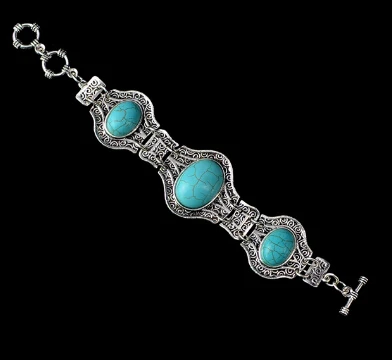 0473 Bracelet Тибетские металлические серебряные браслеты с бирюзой, браслеты для женщин и мужчин, ювелирные изделия в богемном стиле, цепочка в виде змеи, зеленый камень, цветок, Большой браслет на руку - Окраска металла: 0473 Bracelet