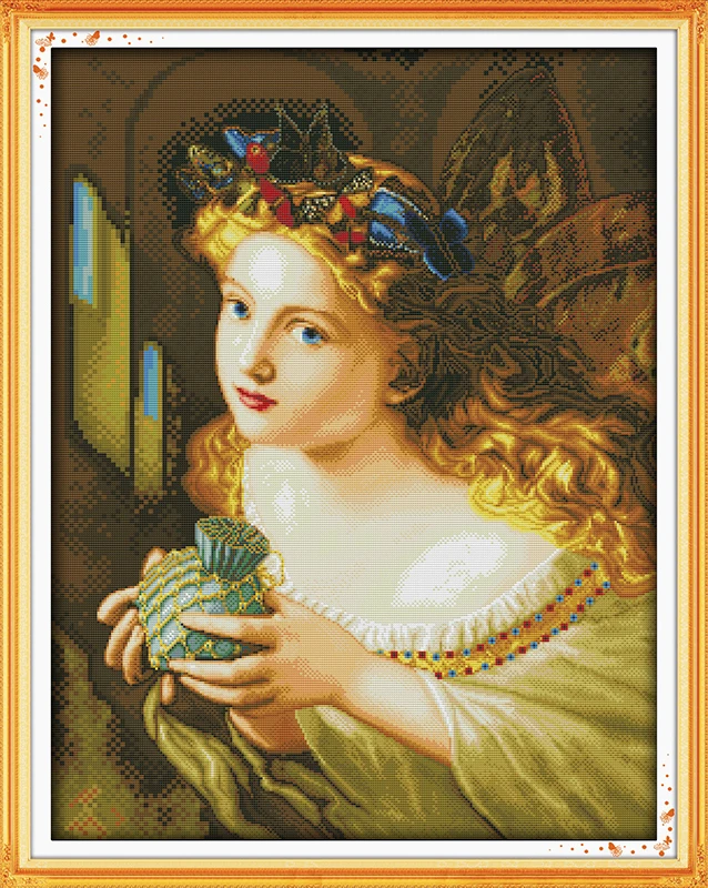 

Hot Girl with golden hair home decor people Cross Stitch kits 14ct white 11ct print embroidery DIY handmade needlework wall