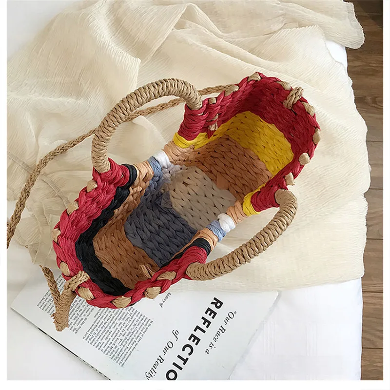 Модная Соломенная женская летняя сумка из ротанга, ручная работа, тканые богемные пляжные женские сумки, плетеная Дорожная сумка на плечо, большая сумка-тоут
