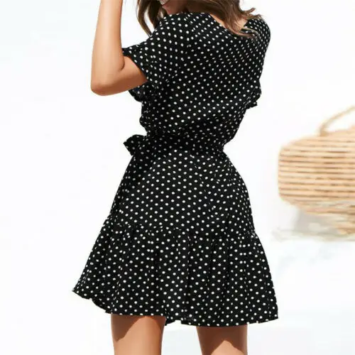 Летние Новые повседневные женские сексуальные с v-образным вырезом Boho Button Dress Dot