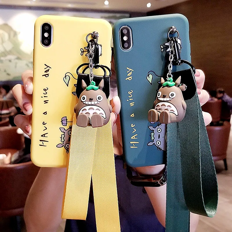 Totoro case for iPhone XS/X 7/8 plus cartoon cat silicone back cover XS Max shell 6 6s+ 3D holder + strap |