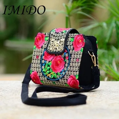 IMIDO винтажная Этническая Вышивка Холщовая Сумка через плечо 2017 Горячая