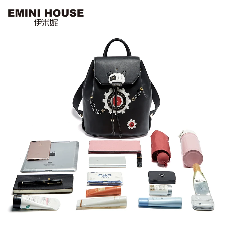 EMINI HOUSE Робот серии Drawstring сумка черный кожаный для женщин сумки дизайнер