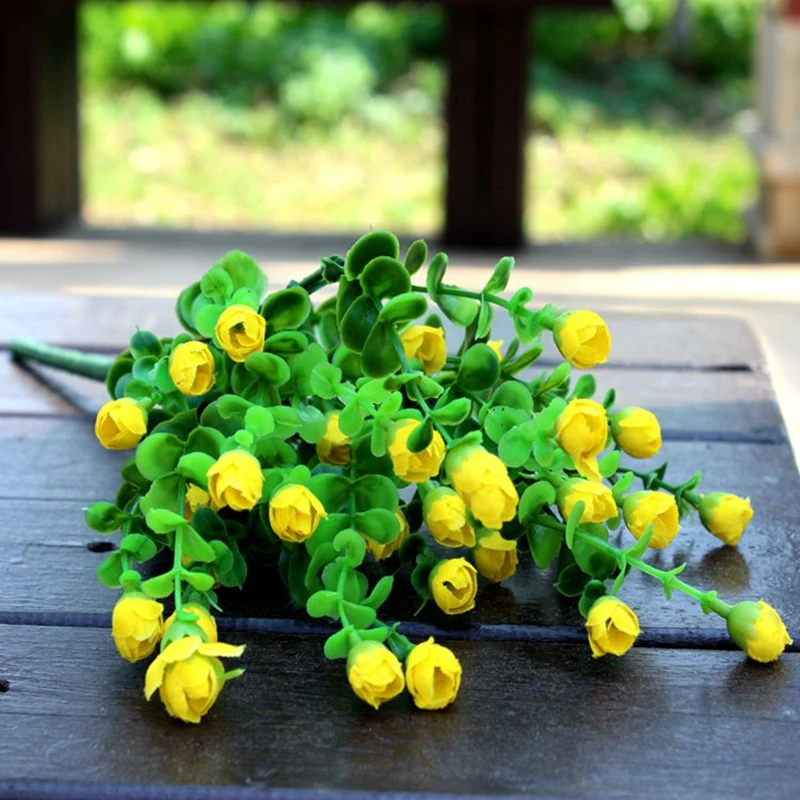 APRICOT 6 Bundles Artificial Mini Rosebuds silk flower bouquet fake grass plants for home decoration washable | Дом и сад