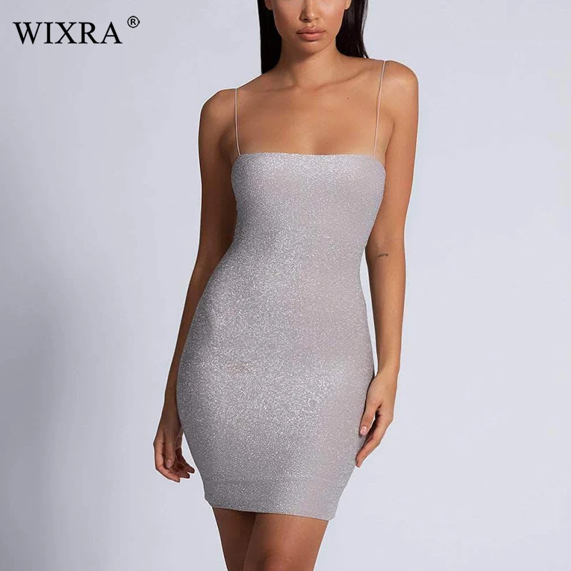 Женское короткое платье на тонких бретельках Wixra облегающее клубное мини лето