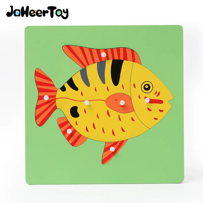 

JaheerToy Baby Wooden Toys for Children Montessori Hand Grasping Board Educational Toy Animals Jigsaw 3D Puzzle for Kids