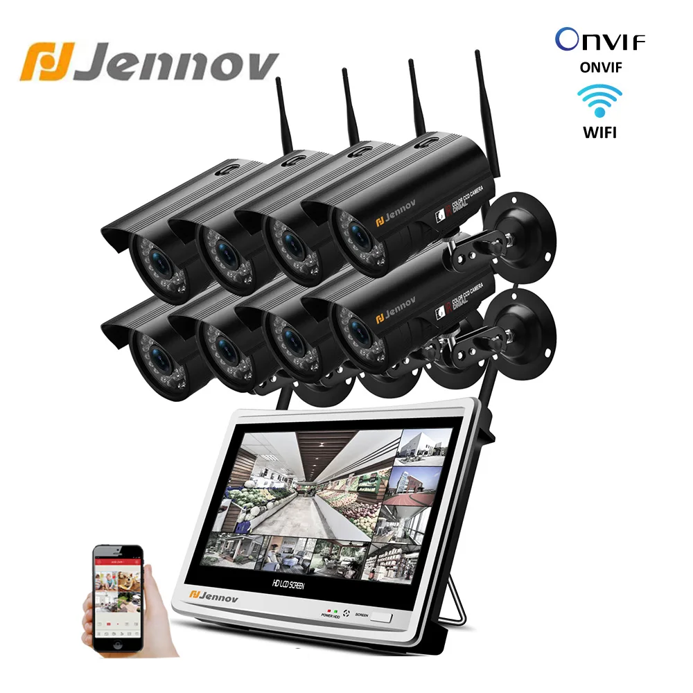 Камера видеонаблюдения Jennov система безопасности 8 каналов 1080P Wi Fi 12 дюймов ЖК