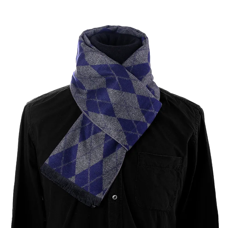 Diamond Navy Blue Модный шарф ромбовидный клетчатый дизайн мужской шарф Повседневный кашемировый зимний шарф мягкий гладкий высококачественный Стильный теплый мужской шарф - Цвет: Diamond Navy Blue