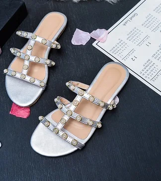 Женские шлепанцы zapatos Женские летние шлепанцы без задника на плоской подошве с открытым носком размера плюс 3 48, золотистого и черного цвета, из коровьей кожи, с вырезами
