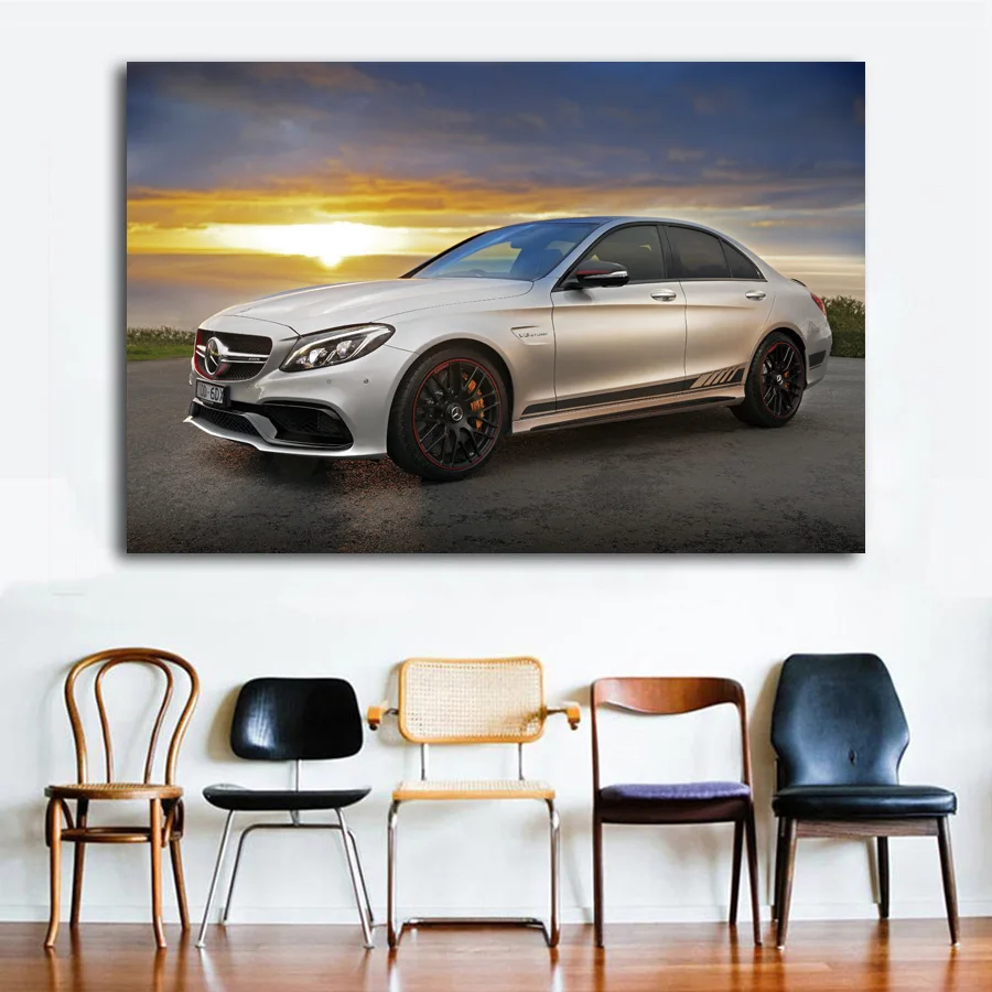 Суперспортивные автомобильные постеры Mercedess A M G C63S Настенная картина Шелковый