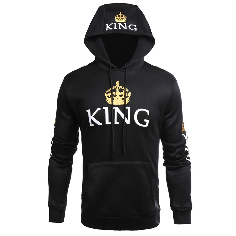 QUEEN KING, с принтом, с капюшоном, с длинным рукавом, для пары, топ, модный, стиль, с надписью, женская футболка, повседневная, с длинным рукавом, рубашка для женщин
