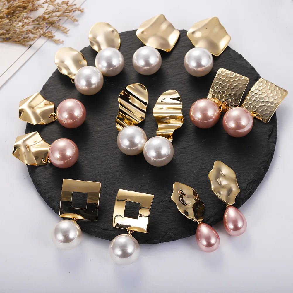 FEEHOW Новый горячий темперамент имитация жемчуга геометрический узор серьги для