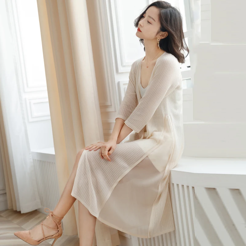 Knitted Cardigan Women 2019 Summer Long Over The Knee Sunscreen Shawl Coat Fashion Three Quarter Sleeve Thin Female Jacket M-XL |