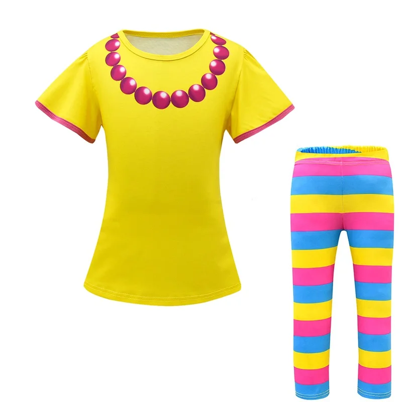 MUABABY/футболка для девочек с героями мультфильмов и штаны радугой комплект из 2