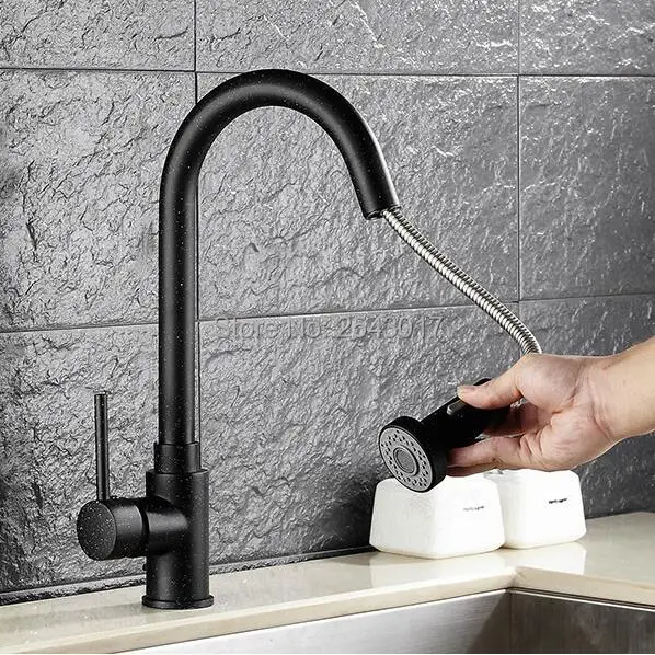Новое поступление кухонный выдвижной кран с черной росписью 360 Поворотный Гибкий