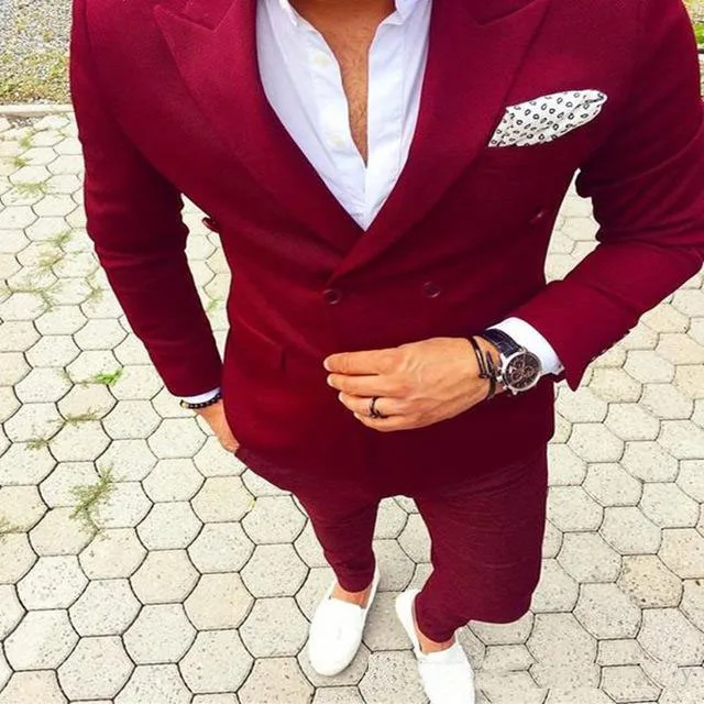 

Двубортный мужской костюм с заостренным лацканом, костюм Terno Masculino, мужские костюмы, Модные новейшие дизайнерские пальто и брюки (пиджак + брюки)