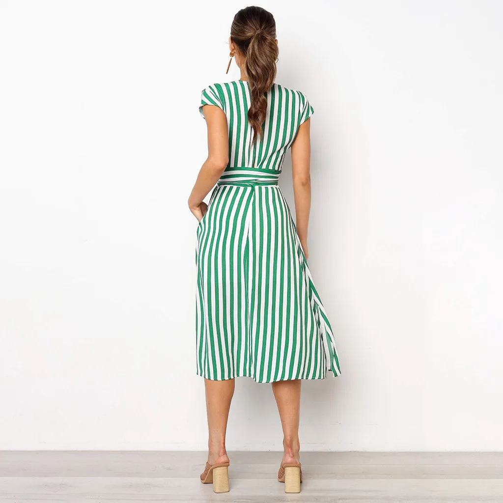 Женское Повседневное платье без рукавов длинное в полоску с принтом для пляжа