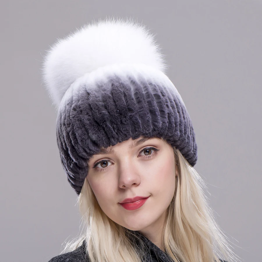 2020 FXFURS Fur Hat for Women 100% Real Rex Rabbit Princess Cap with Luxury Fox Fur Tops New Thick Female Winter Knitted Fur Hat