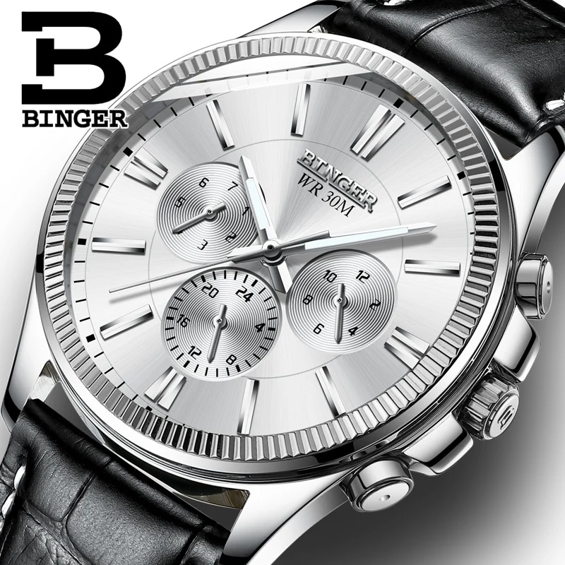 BINGER Watch Men Luxury Brand Automatic Mechanical Watch Sapphire Wristwatches Moon Phase relogio masculino Men Watches B1180-13