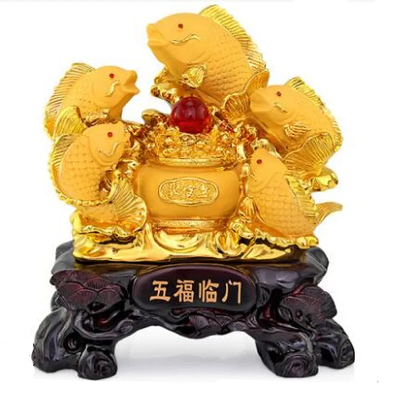 New Five carp set out to attract luck feng shui fish resin gold cornucopia handicraft home decor fish statue decoration maison