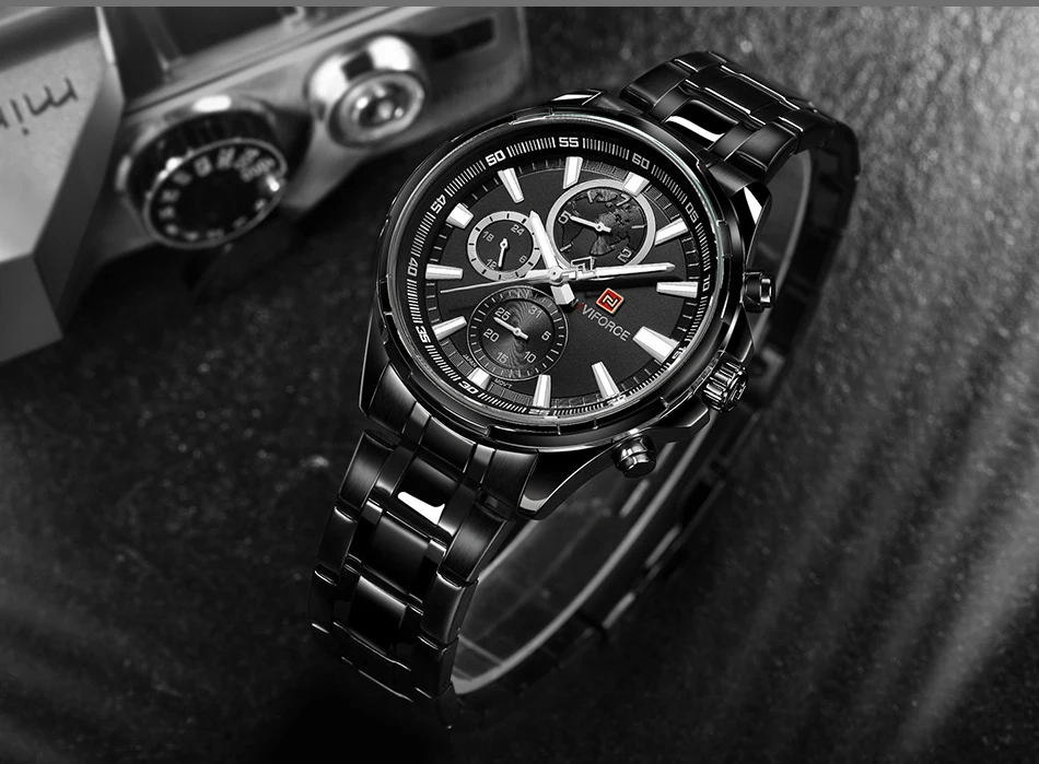 NAVIFORCE Relogio Masculino мужские s часы Лидирующий бренд Роскошные Черные Стальные кварцевые часы мужские повседневные спортивные наручные часы с хронографом