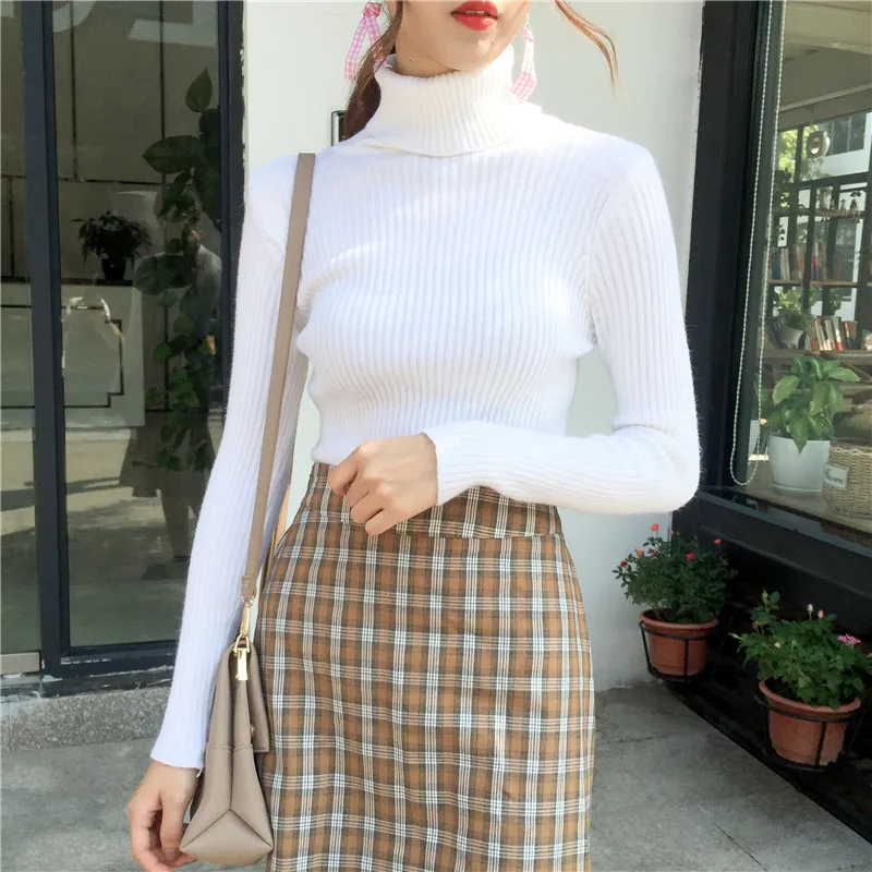 Pull Femme Vogue водолазка женские свитера пуловеры Sueter Mujer с длинным рукавом черная белая вязаная зимняя одежда для женщин