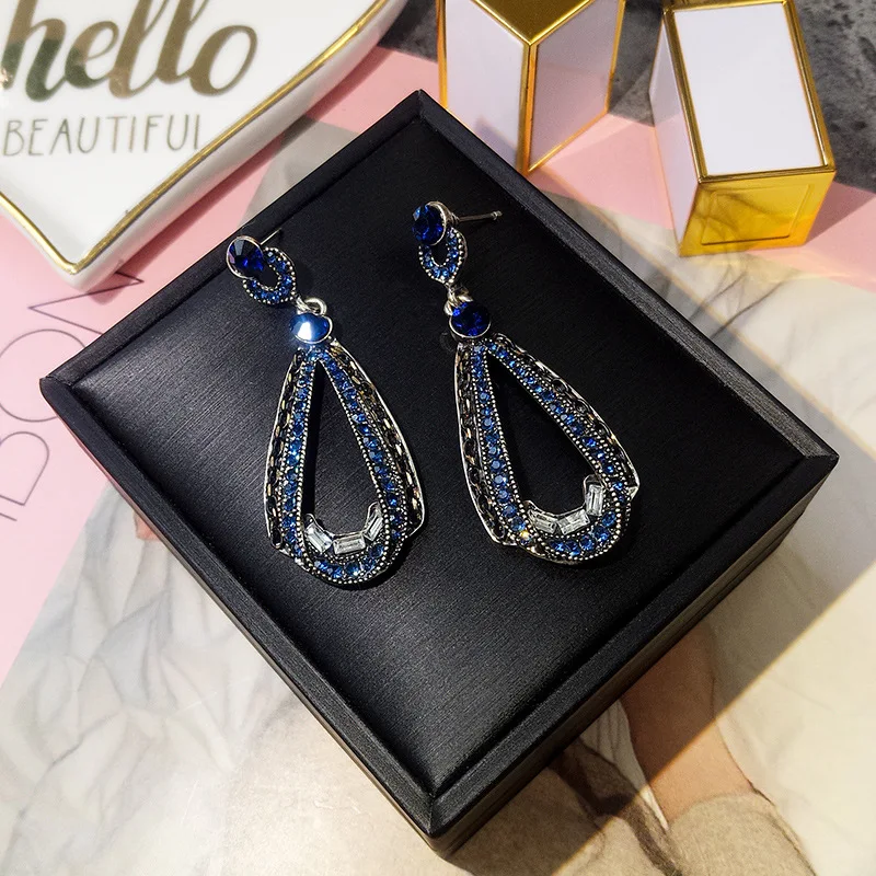 Женские серьги в стиле ретро модные длинные геометрические с кристаллами