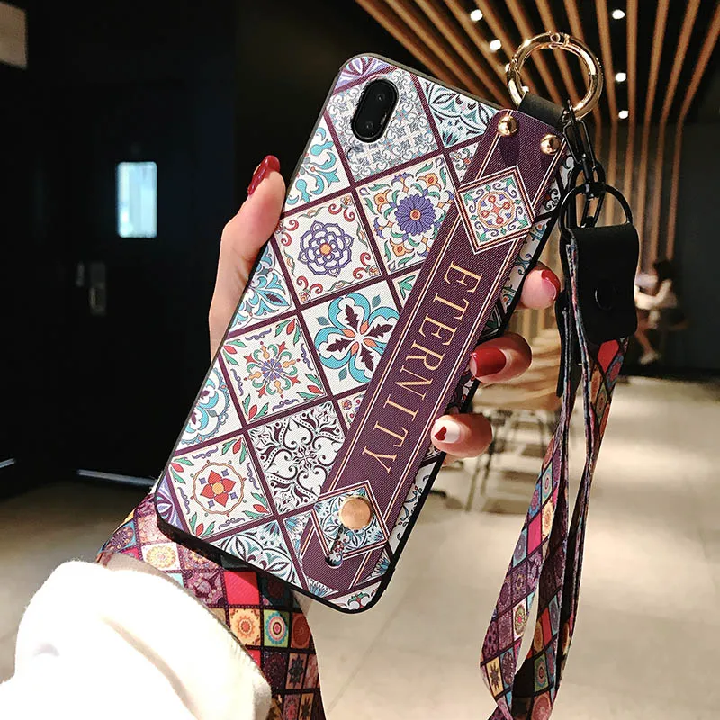 Винтажный клетчатый чехол с ремешки для iPhone X XS XR XS MAX TPU Чехлы с держателем для iPhone 7 8 7 plus 5 5S SE 6 Plus - Цвет: Бежевый