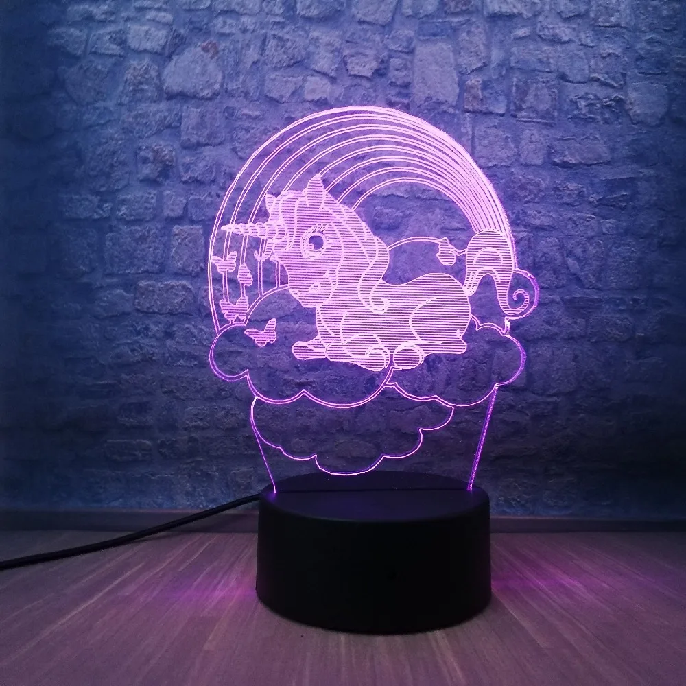 Креативный 3D мультяшный милый Единорог 7 цветов градиентный Ночной светильник, настольная лампа для маленькой девочки, декор для детской комнаты, подарок на Рождество, день рождения, праздник