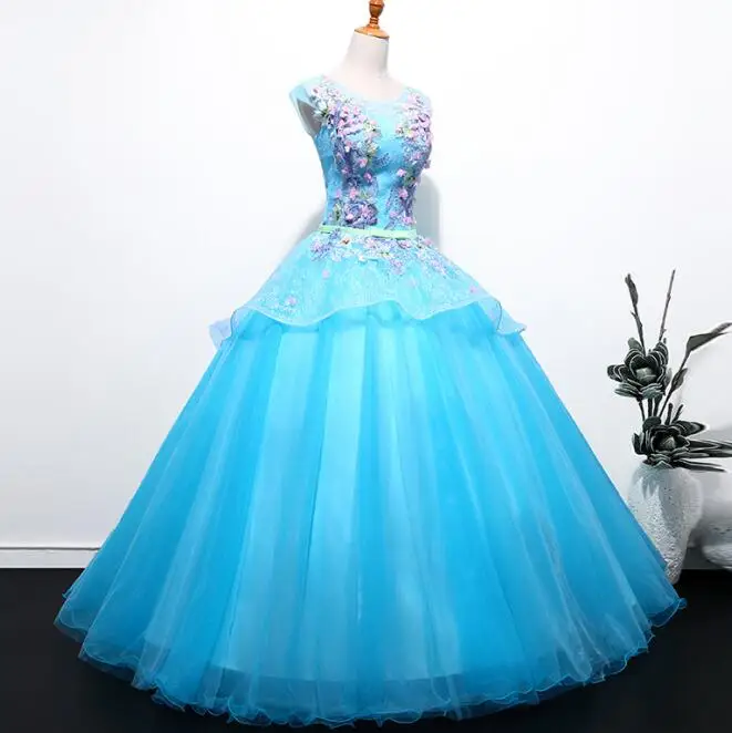 picture blue Новинка, камея, коричневые пышные платья, фатиновое платье с кружевными аппликациями, платье для бала-маскарада, милое 16 платье, Vestidos De 15 Anos - Цвет: picture blue