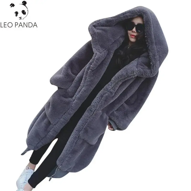 

Plus Size 2021 New Winter Women Faux Fur Coat Fashionable Beaver Rabbit Hair Thicken Warm Long Hooded Loose Casual Female Parka