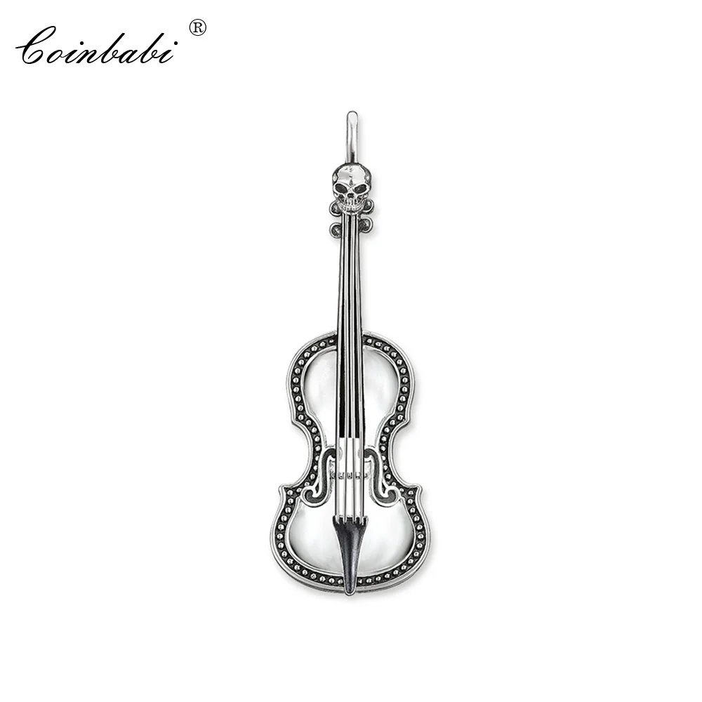 

Pendant Skull Violin 925 Sterling Silver For Punk Men Women Fashion Jewelry Vintage Gift Europe Style Musical Fit Necklace