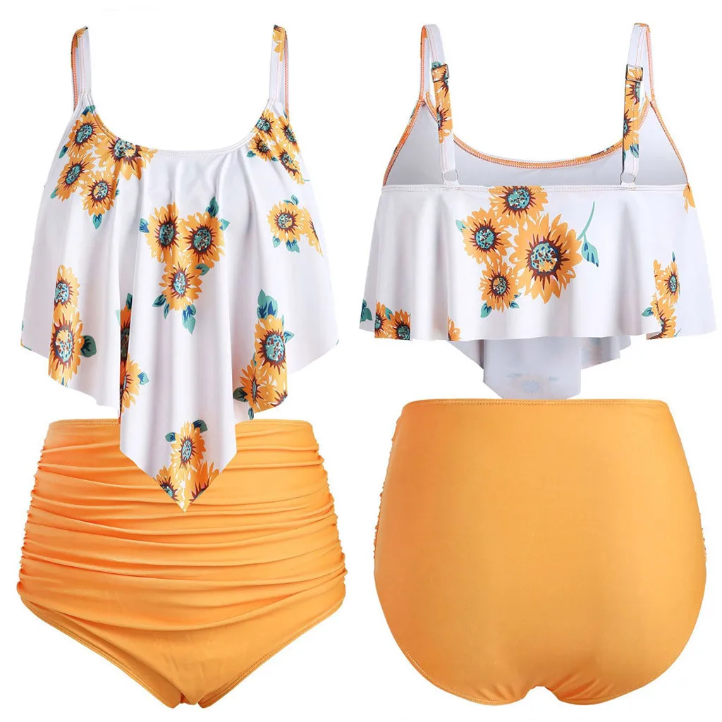 Купальные костюмы из двух предметов топ с оборками и высокой талией комплект