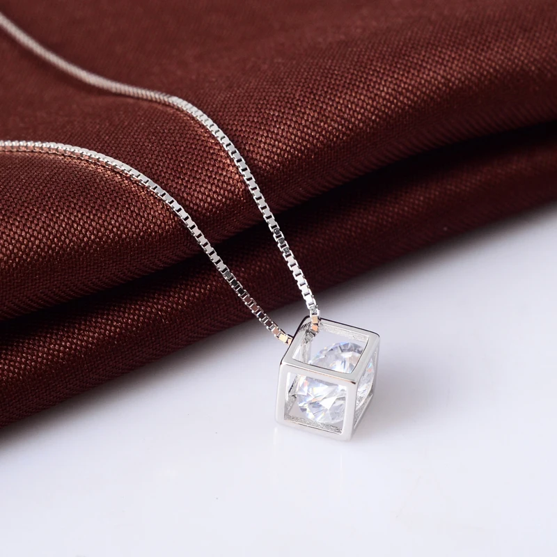

New Arrival 925 Sterling Silver Dazzling Square Shape Pendant Necklaces for Women Fine Collares Jewelry