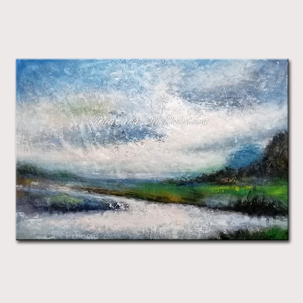 

Mintura Handpainted Oil Paintings On Canva A landscape in Cloudy Weather Modern Abstract Art Painting Hotel Decoration No Framed
