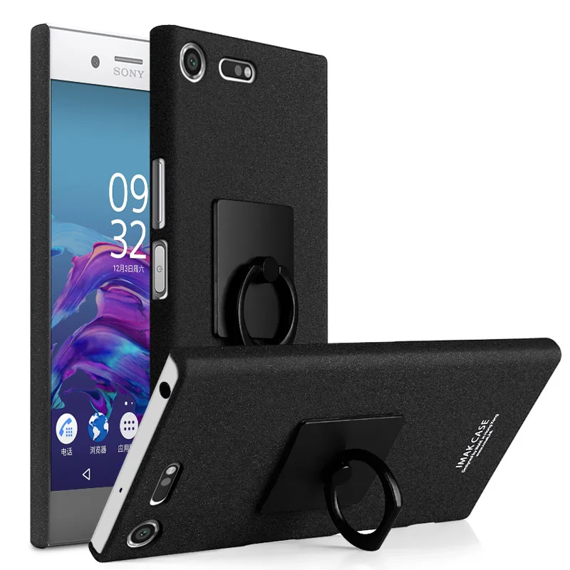 Черный Для sony Xperia XZ Премиум чехол с защитой экрана Imak ковбойский чехол s матовая задняя крышка с подставкой кольцо держатель - Цвет: Черный