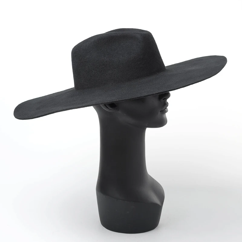 Шерсть 14,5 см большая шляпа с полями Fedora, женская черная/кофейная/Верблюжья джазовая шляпа, модель шоу стиль Австралийский Войлок Зимняя шляпа Fedora