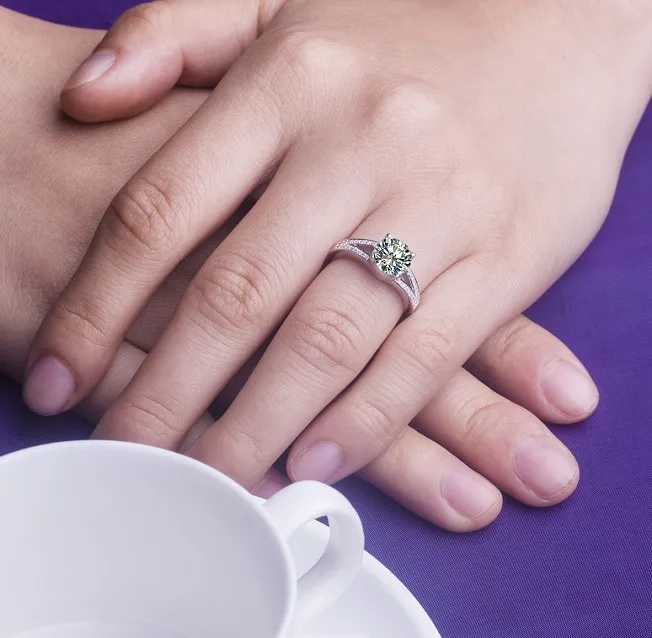 Тест положительное Твердое 18 к белое золото 2CT Moissanite АЛМАЗНОЕ КОЛЬЦО с акцентом обручальное ювелирное женское классическое 4 кольцо с зубцами AU750