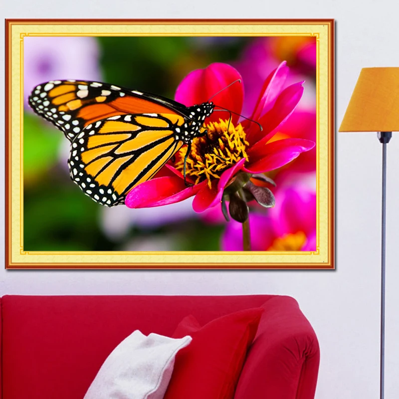 5D алмазная вышивка бабочки цветы Картина Красная картина бисером крестом